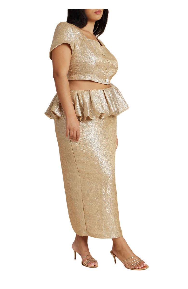 ELOQUII Metallic Skirt With Bubble Peplum, Main, color, Champagne Silver