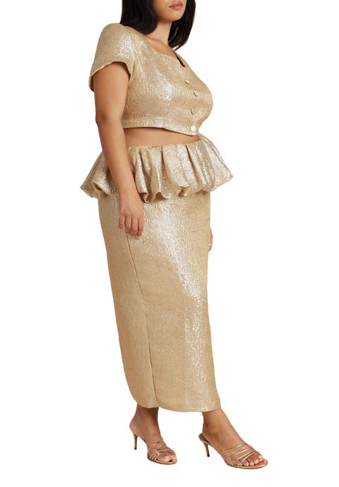 Metallic Skirt With Bubble Peplum (Plus)