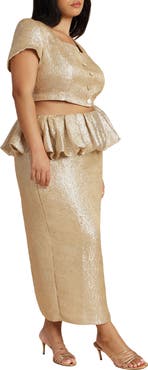 ELOQUII Metallic Skirt With Bubble Peplum