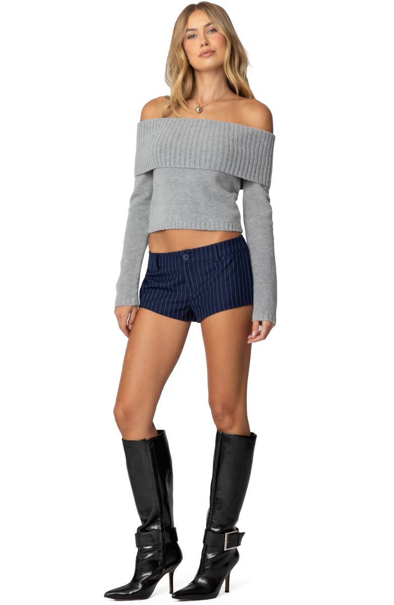 EDIKTED Harrison Pinstripe Low Rise Microshorts, Alternate, color, Navy