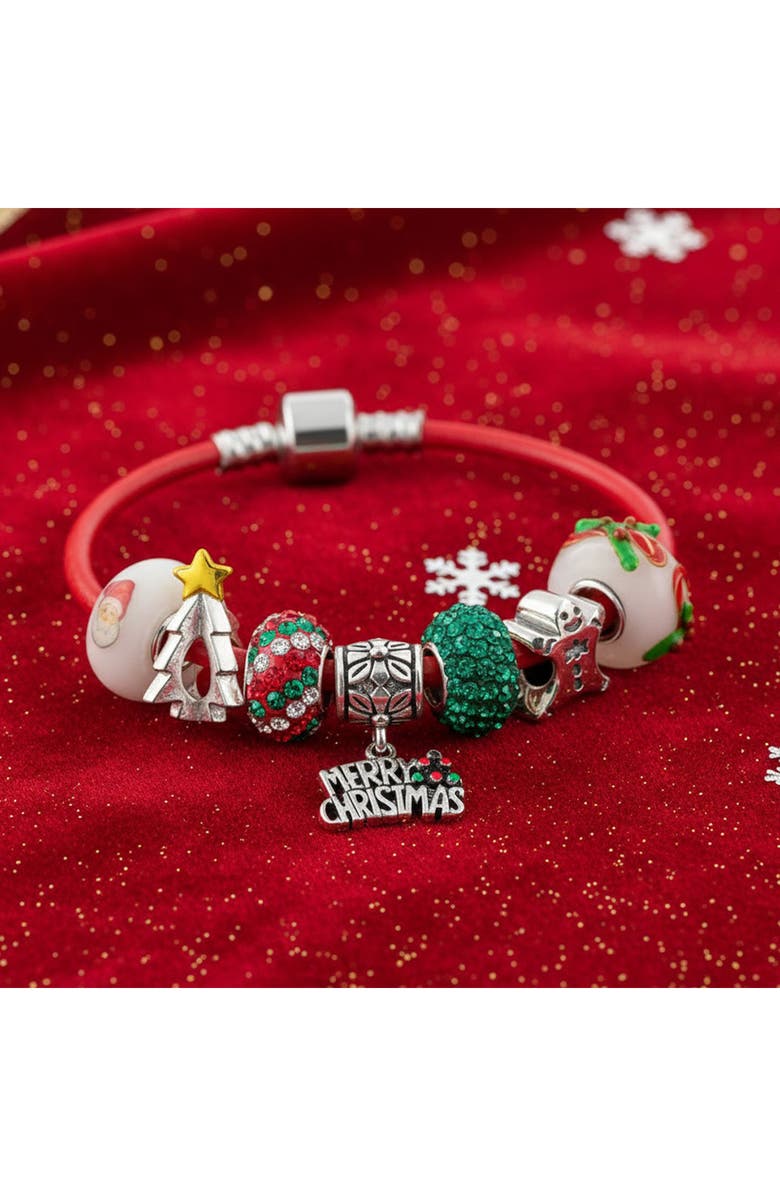 BLING JEWELRY Merry Christmas Sterling Silver Charm Bracelet, Alternate, color, Red