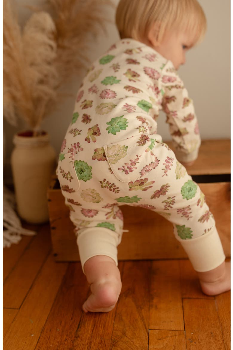 Organic Cotton Zip Romper, Alternate, color, BUTTERCREAM SUCCULENTS