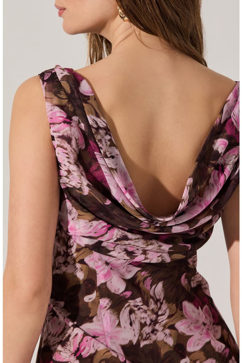 Cecelia Floral Cowl Neck Sleeveless Maxi Dress, Alternate, color, BROWN PINK FLORAL