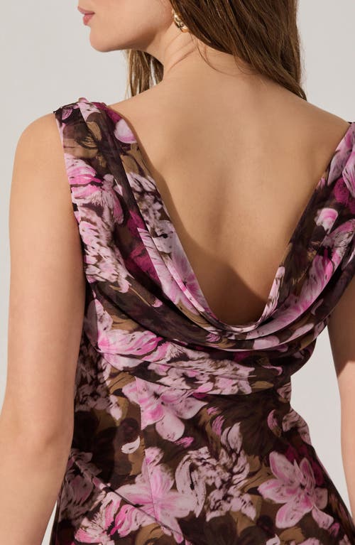 Astr The Label Cecelia Floral Cowl Neck Sleeveless Maxi Dress In Gray