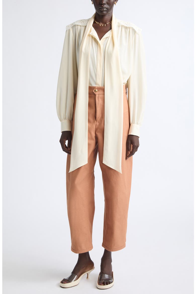 Pussybow Silk Crêpe de Chine Shirt, Alternate, color, PRISTINE WHITE