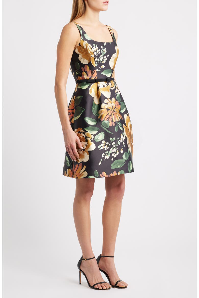 Floral Cocktail Minidress, Alternate, color, BLACK YELLOW