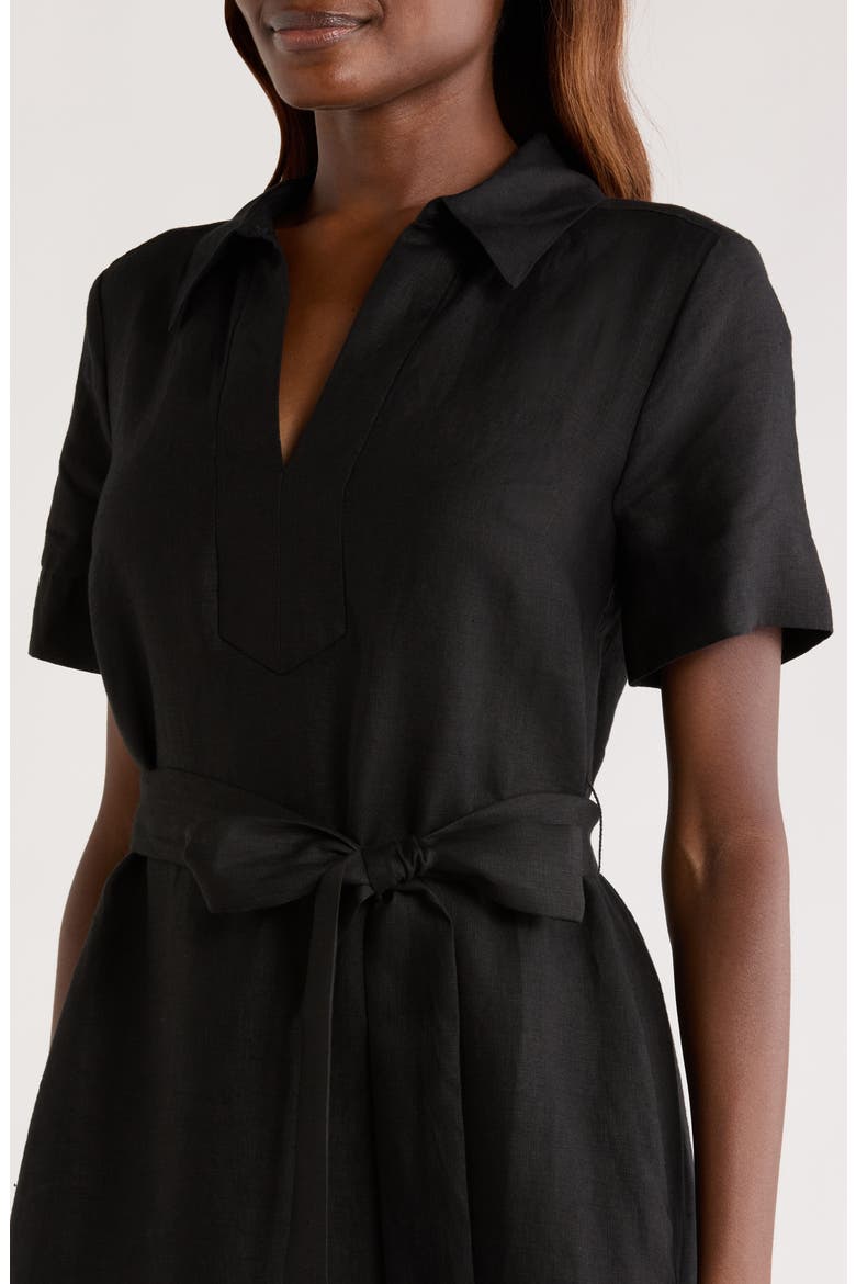 Costalina Linen Midi Dress, Alternate, color, BLACK