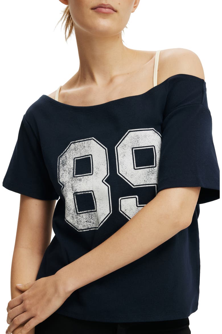 Women's The Sporty Off Shoulder Graphic Tee, Alternate, color, 89  Total Eclipse