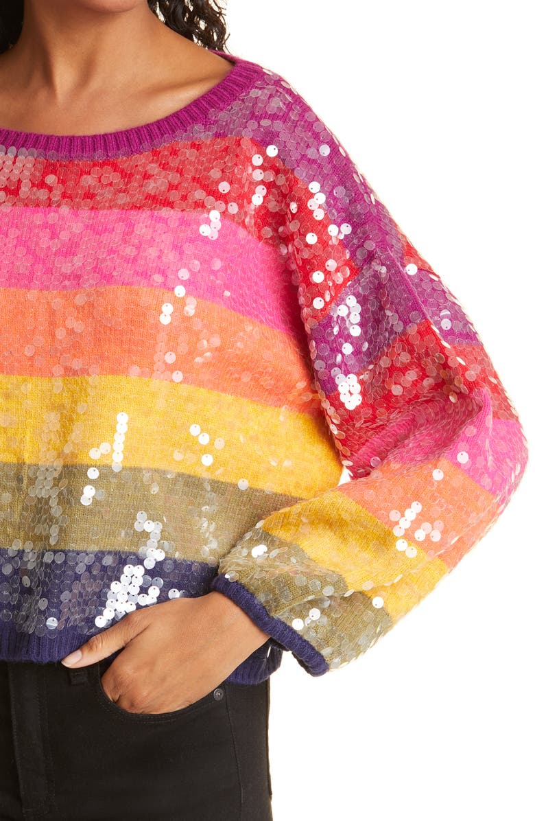 FARM Rio Rainbow Stripe Sequin Sweater, Alternate, color, 