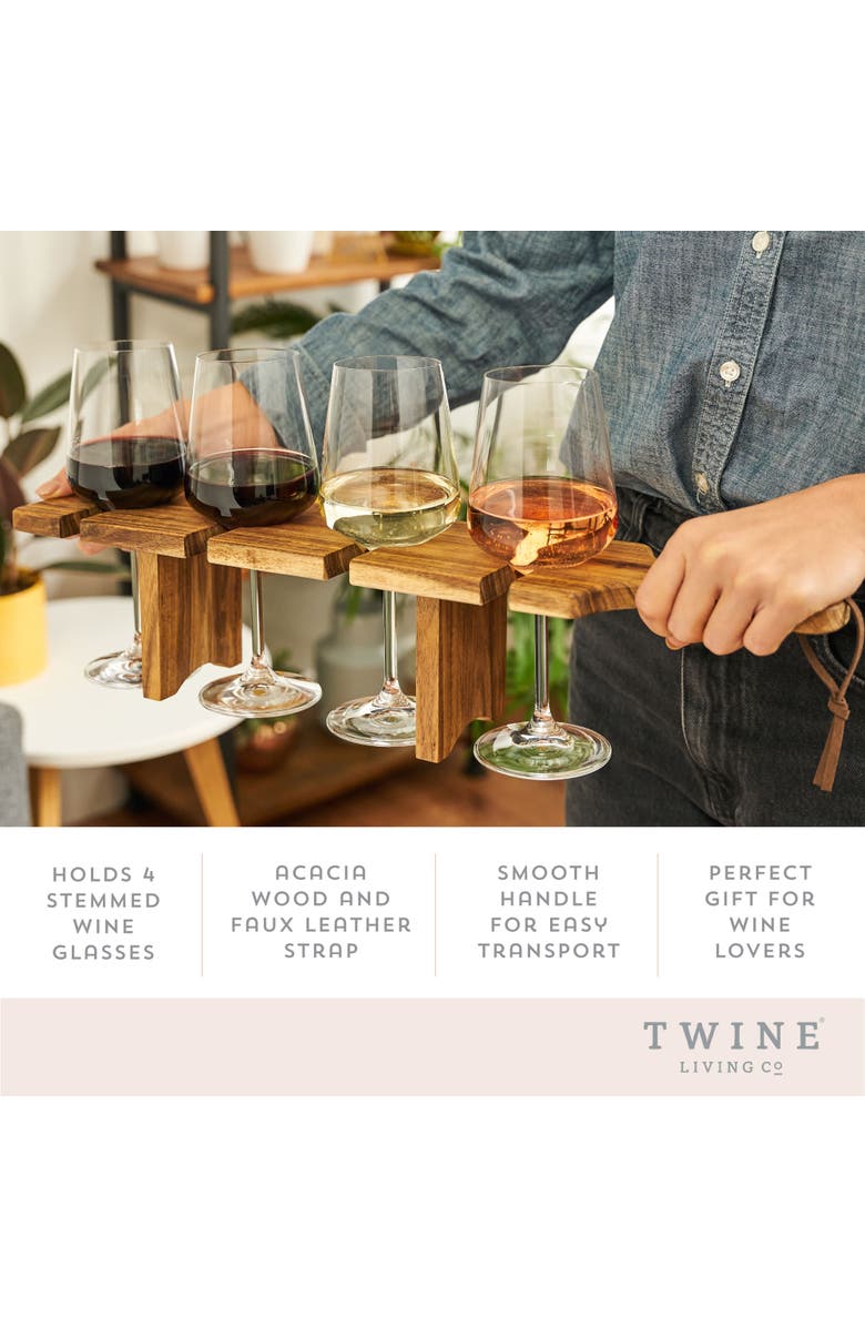 TWINE Acacia Wood Easy Transport Wine Flight Carrier, Alternate, color, Brown