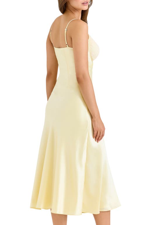 House Of Cb Felicity Lace & Satin Midi Dress In Yellow