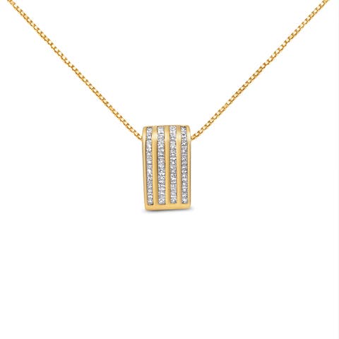 14K Yellow Gold 2 1/3 cttw Princess Cut Diamond Block Pendant Necklace