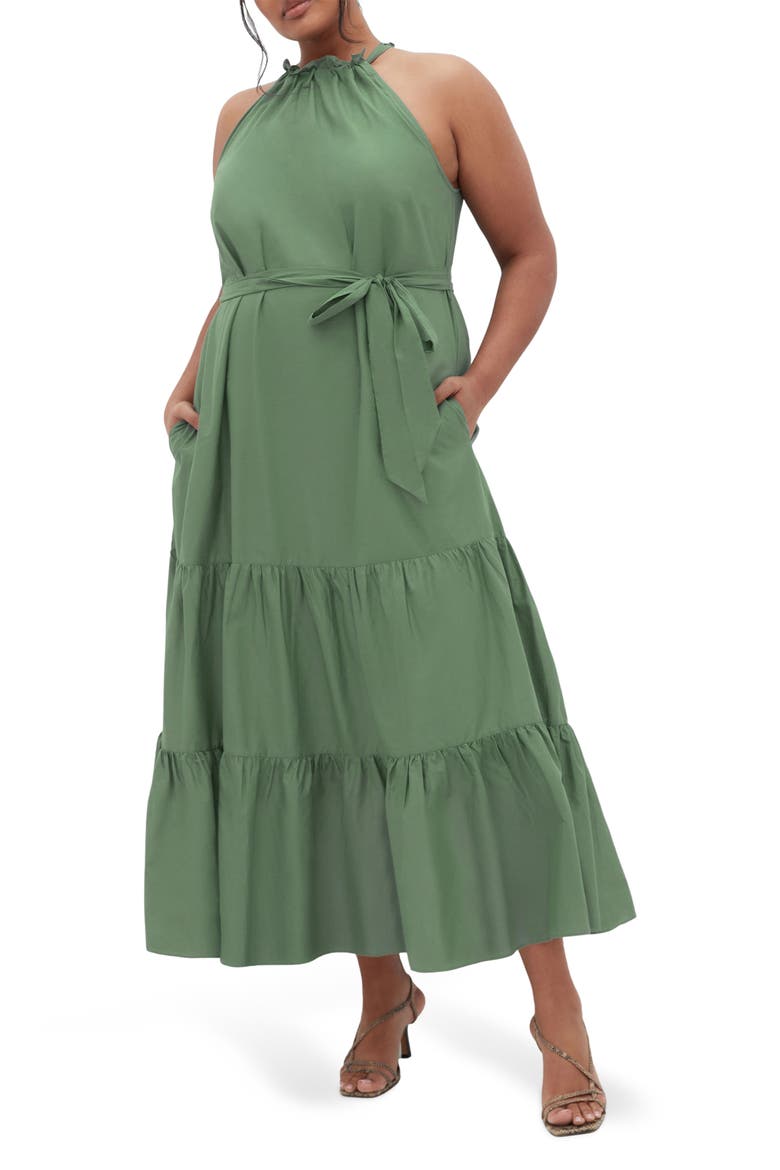 Kiana High Neck Maxi Dress, Main, color, LIGHT KHAKI