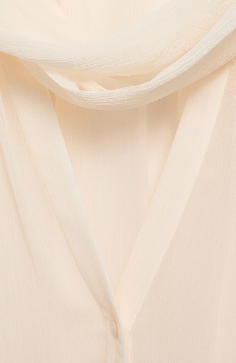 MANGO Puff Sleeve Tie Neck Button-Up Shirt, Alternate, color,