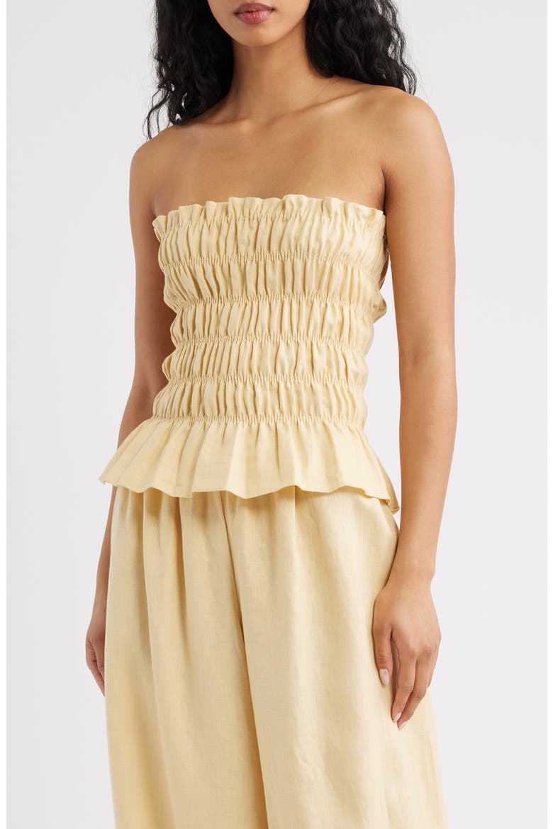 Tiera Smock Strapless Linen Top, Main, color, DAFFODIL