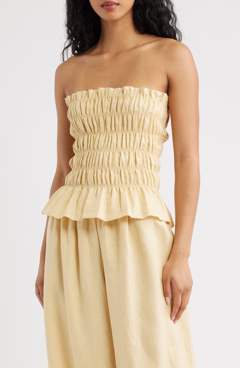 Tiera Smock Strapless Linen Top