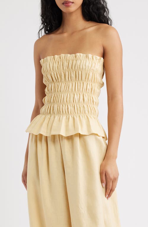 Faithfull the Brand Tiera Smock Strapless Linen Top in Daffodil at Nordstrom, Size X-Large