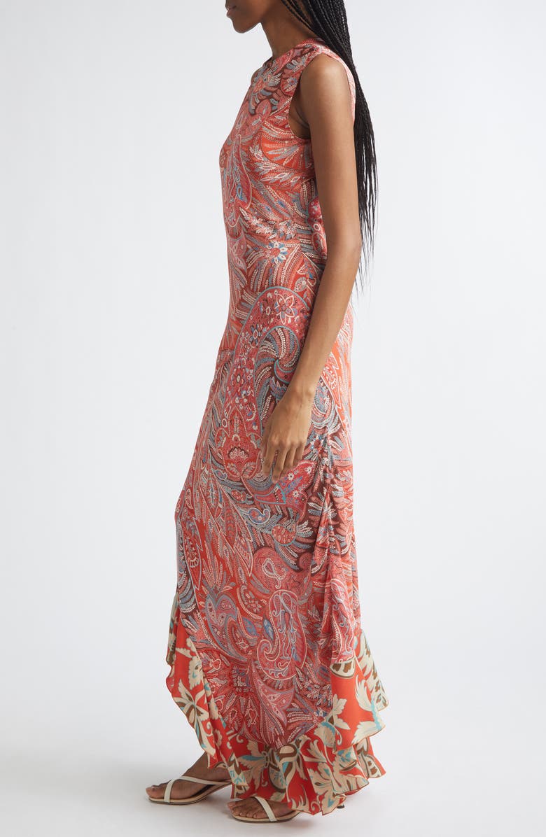 Etro Paisley Asymmetric Ruffle Hem Dress, Alternate, color, Red