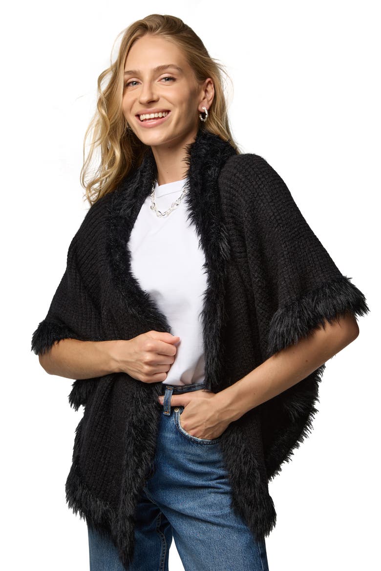 Faux Fur Trim Topper, Alternate, color, BLACK