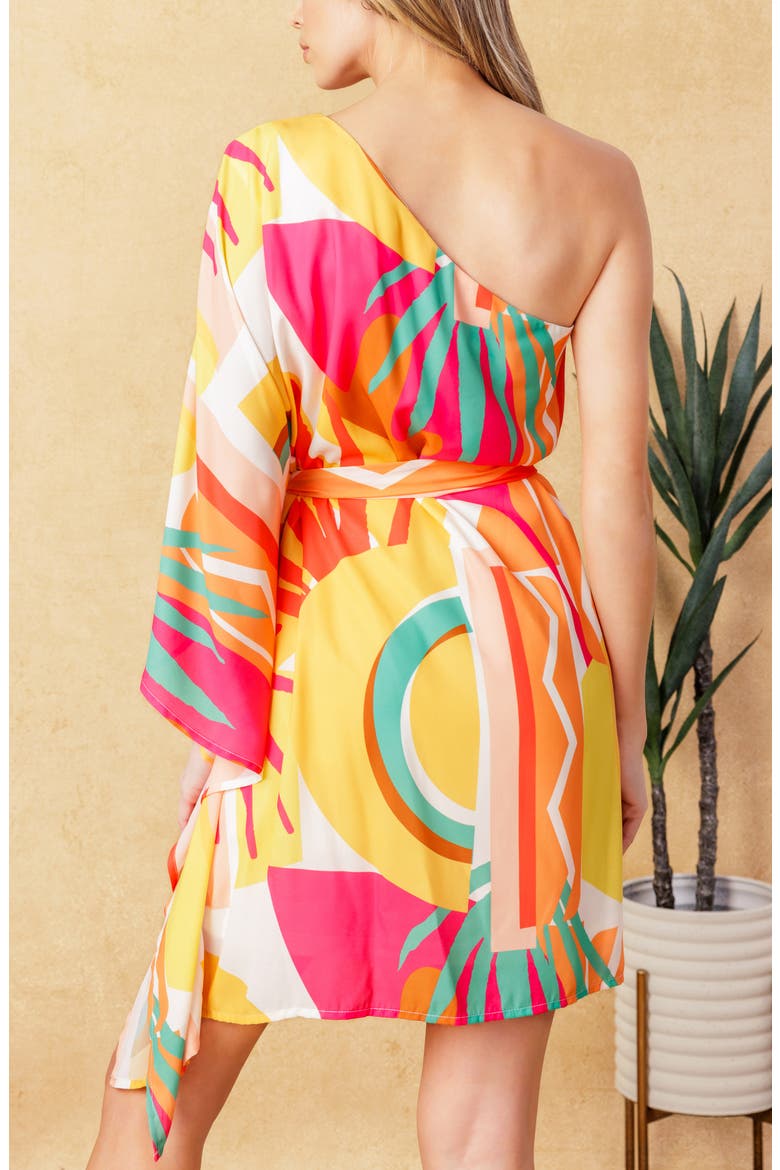 One Shoulder Shift Dress, Alternate, color, PINK ORANGE