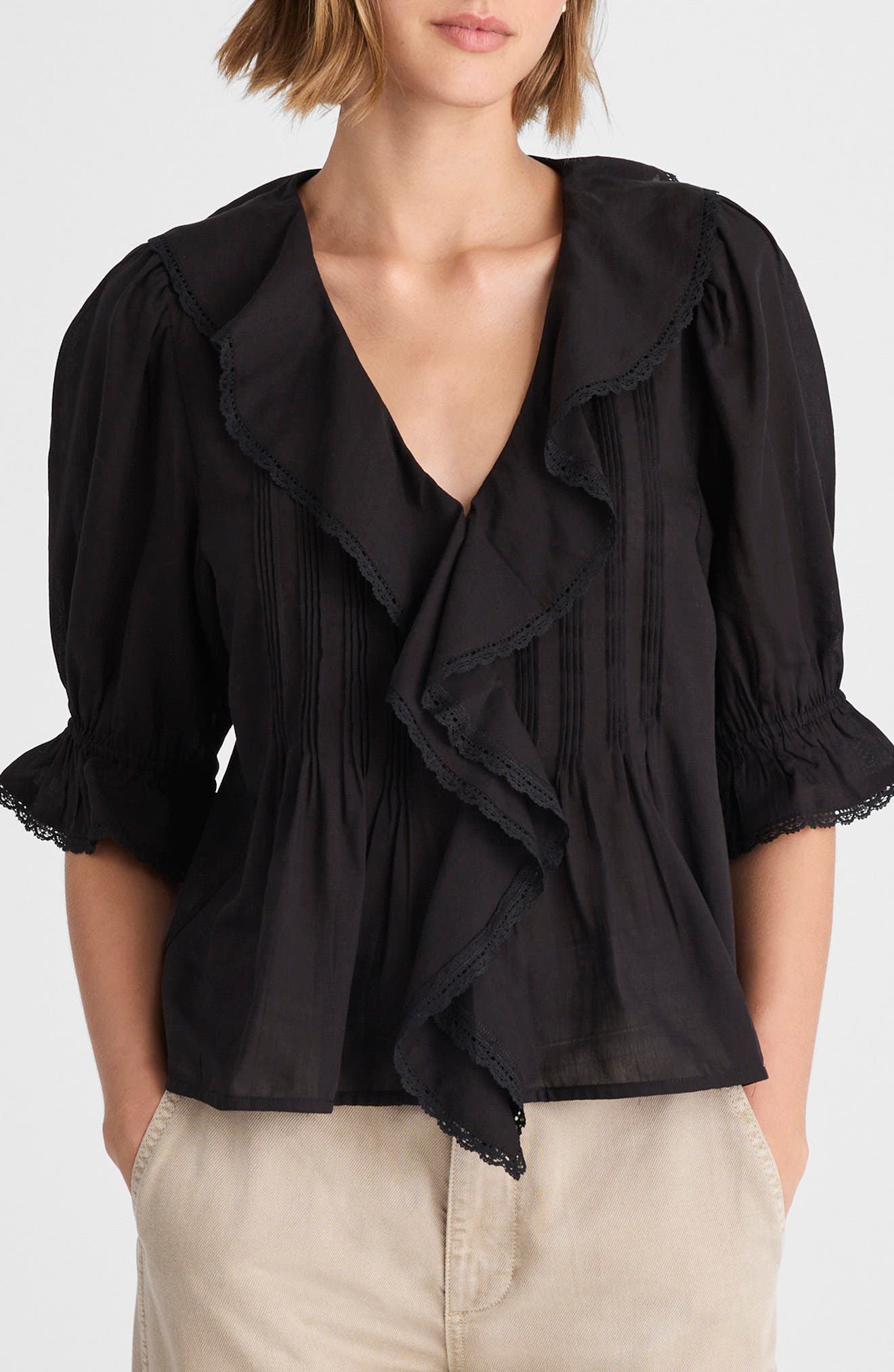Cotton Blend Ruffle Top