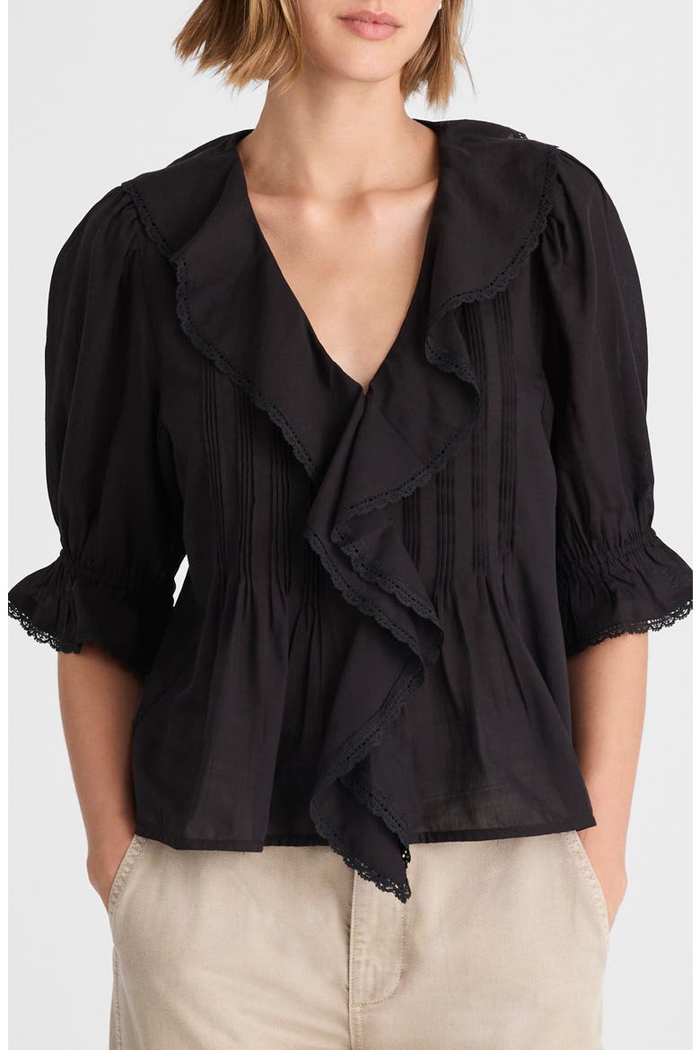Cotton Blend Ruffle Top, Main, color, JET BLACK