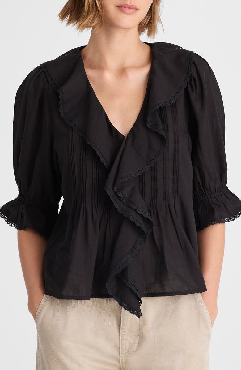 Madewell Cotton Blend Ruffle Top, Main, color, Jet Black