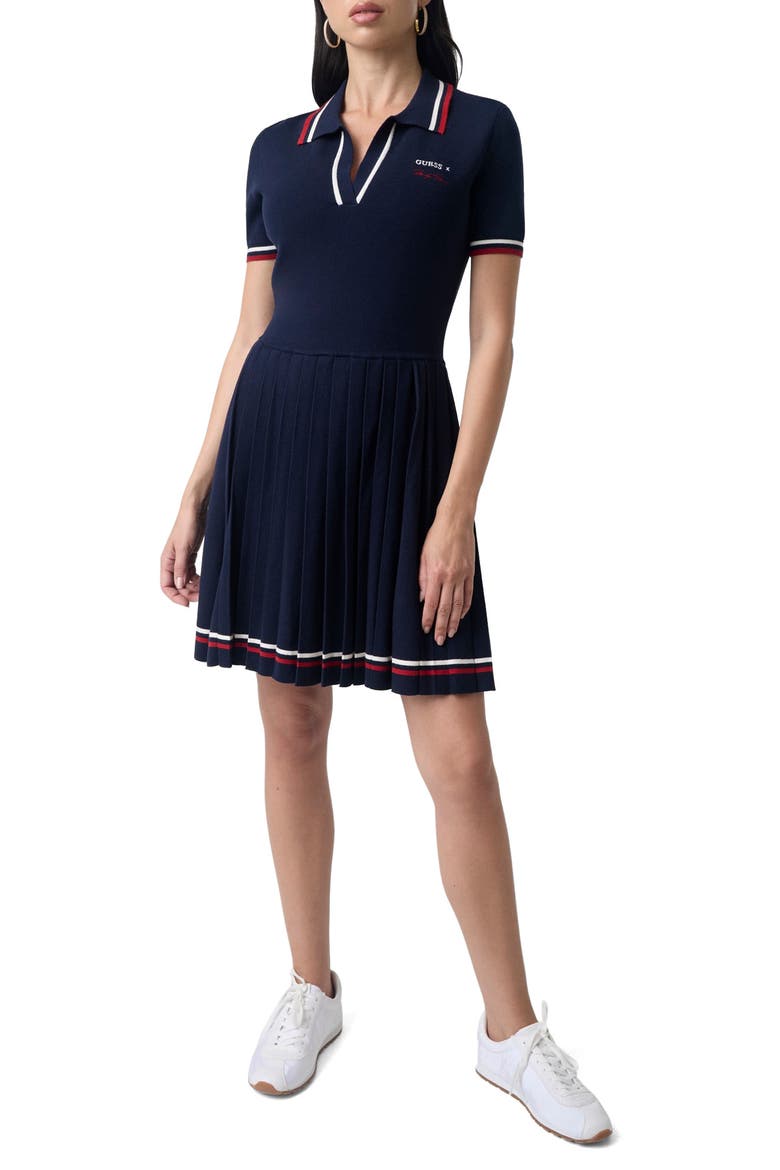 Marilyn Short Sleeve Polo Sweater Dress, Main, color, NAVY