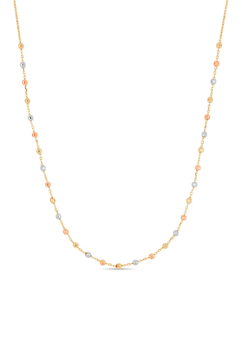 14K Gold Tri-Tone Beaded Station Chain Necklace, Main, color, 14K WHITE/ ROSE/ YELLOW GOLD