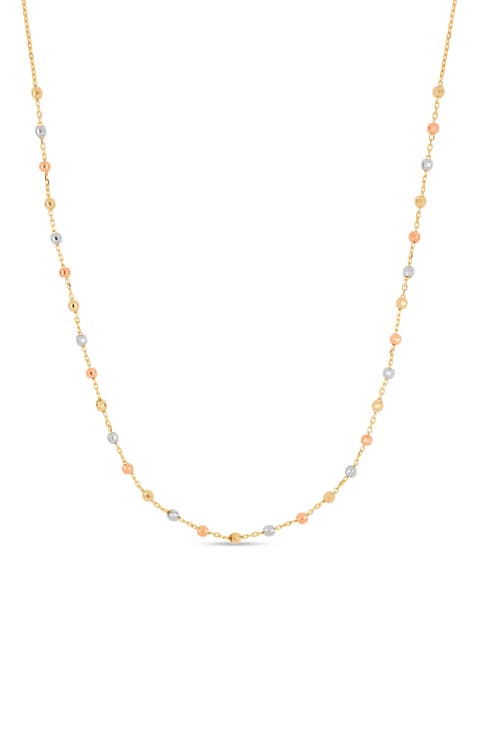 14K Gold Tri-Tone Beaded Station Chain Necklace