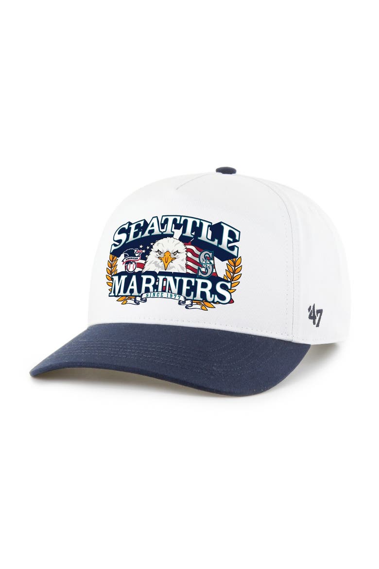 Men's '47 White/Navy Seattle Mariners Americana Eagle Hitch Adjustable Hat, Main, color, White