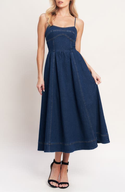 Fit & Flare Denim Maxi Dress