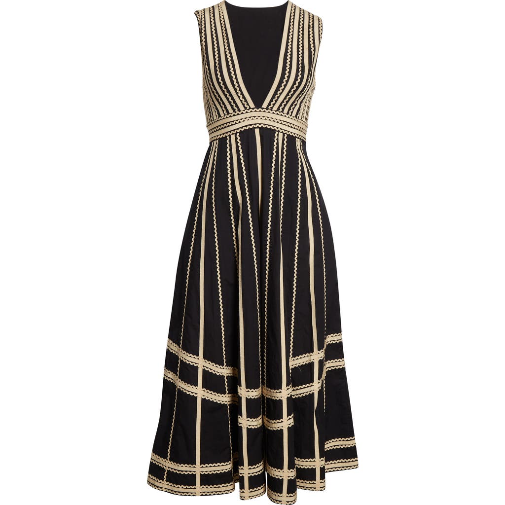 Ulla Johnson Palermo Ricrac And Grosgrain-trimmed Cotton-poplin Midi Dress In Black