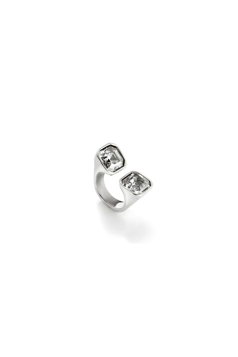 Sterling Silver Plated Ring with White Crystal, Alternate, color, Silver