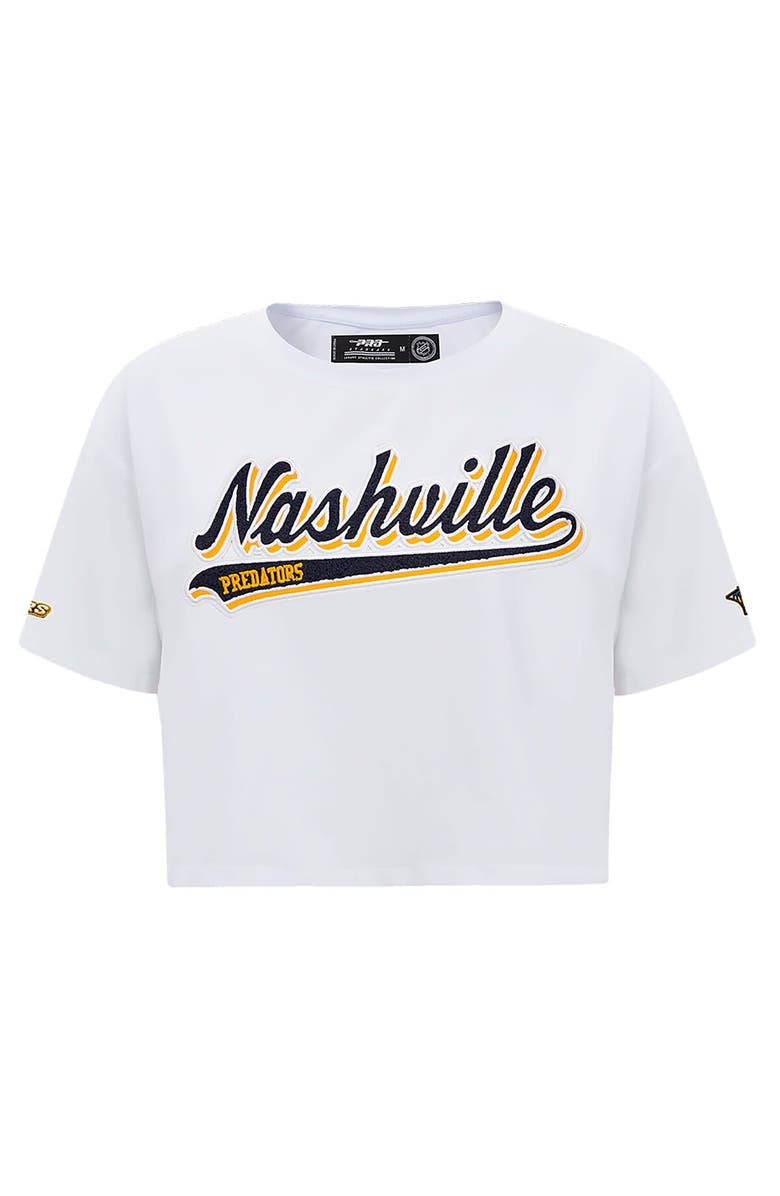 PRO STANDARD Women's Pro Standard White Nashville Predators Boxy Script Tail Cropped T-Shirt, Alternate, color, 