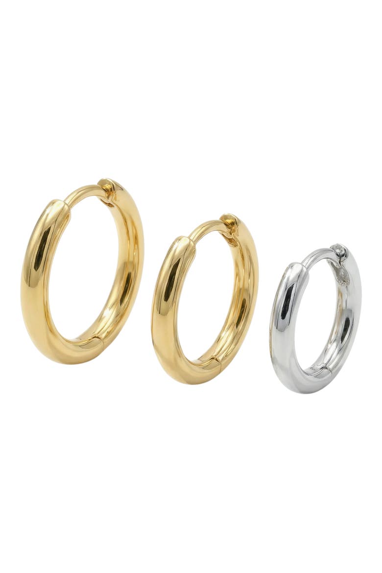 Set of 3 Hoop Earrings, Alternate, color, GOLD/ SILVER