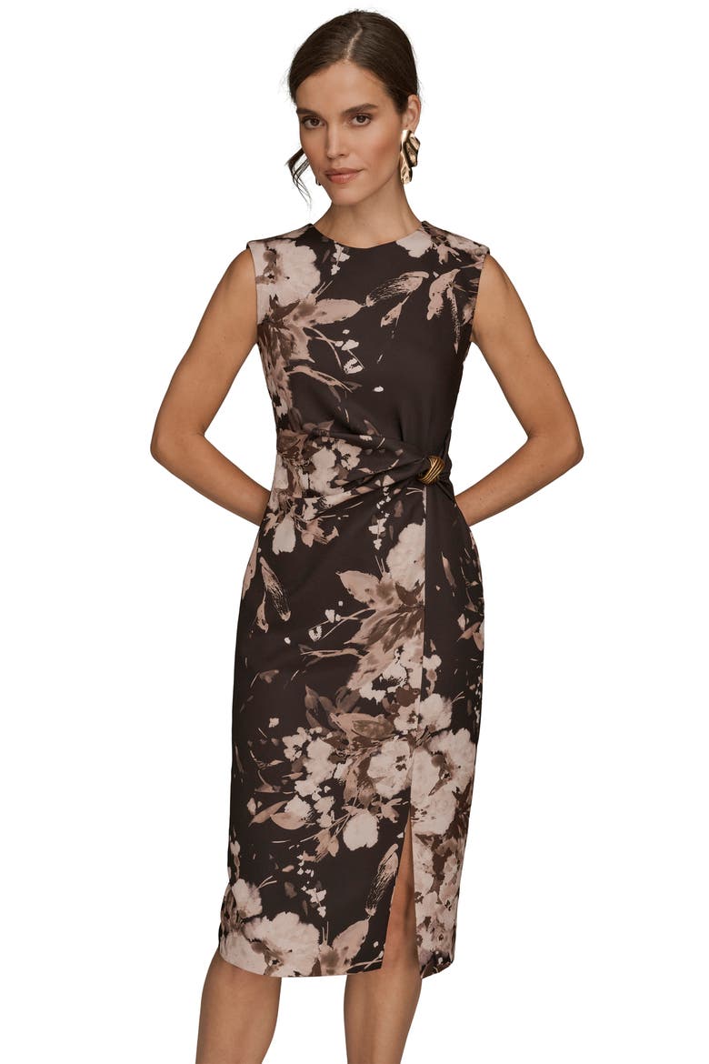 Poly Floral Print Cap Sleeve Midi Dress, Alternate, color, FAWN MULTI