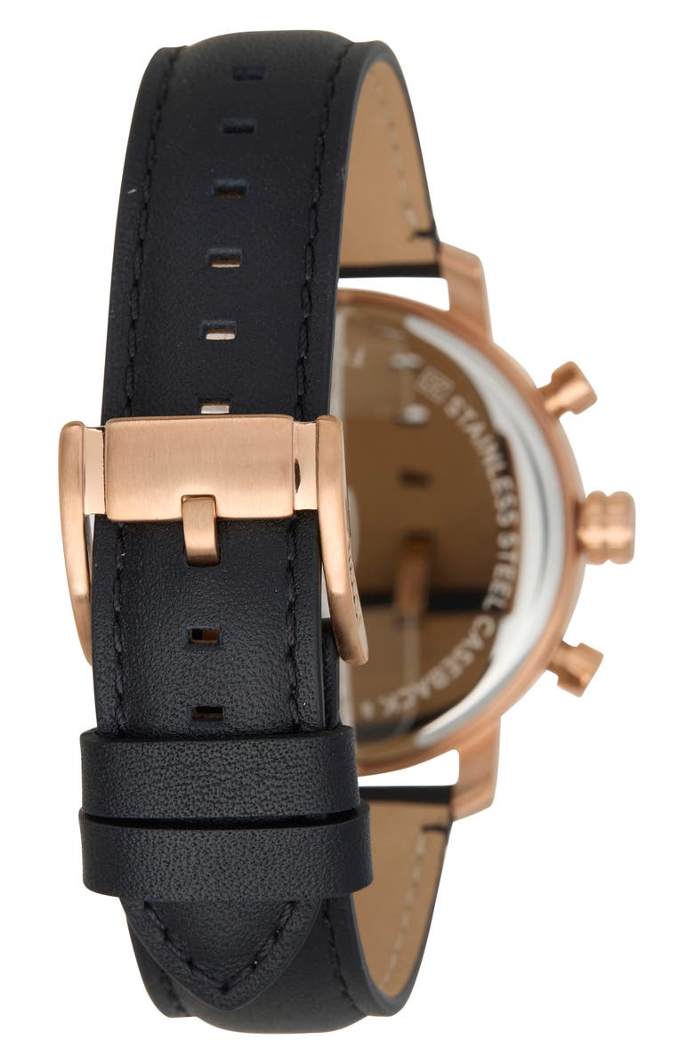 Fossil Rhett Leather Strap Watch, 43mm, Alternate, color, Black