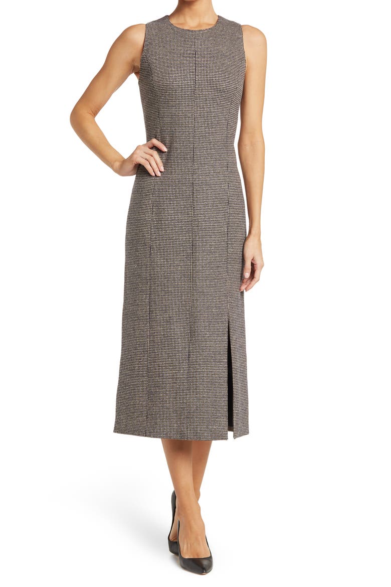 Abbot Houndstooth Sleeveless Midi Dress, Main, color, TAN MULTI