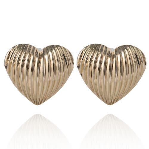 Bcbg Ribbed Heart Button Earrings In Gold