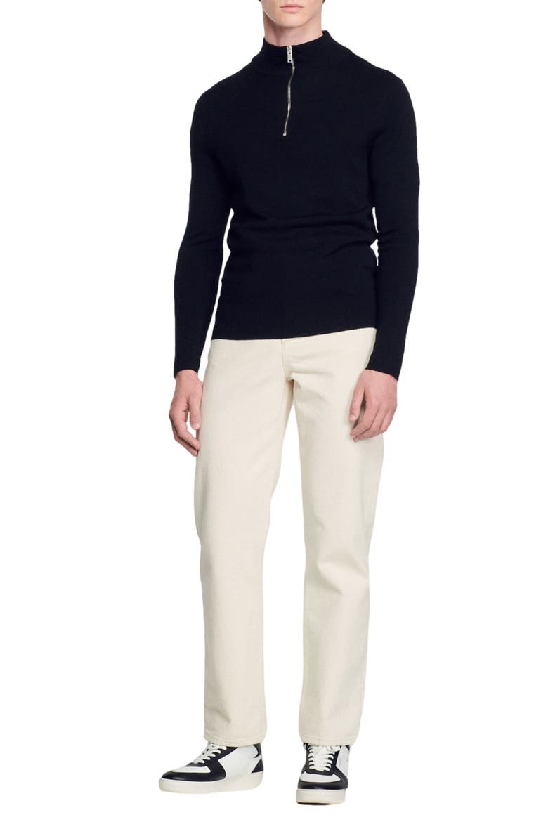 Wool sweater with zip collar, Alternate, color, CARBON BLACK