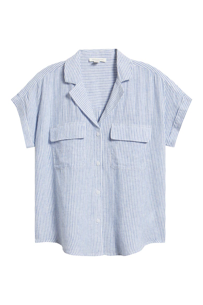 Brooke Short Sleeve Button-Up Linen Blend Shirt, Alternate, color, BLUEBERRY CHEESECAKE