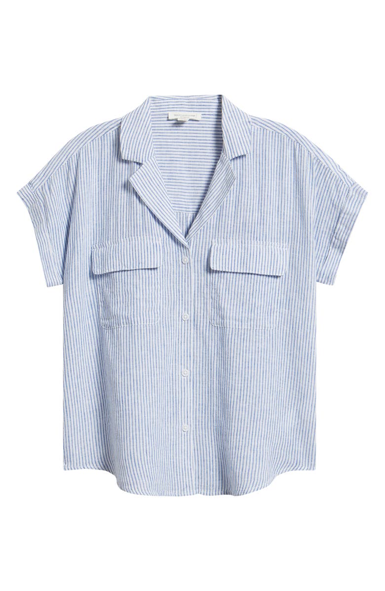 beachlunchlounge Brooke Short Sleeve Button-Up Linen Blend Shirt, Main, color, 
