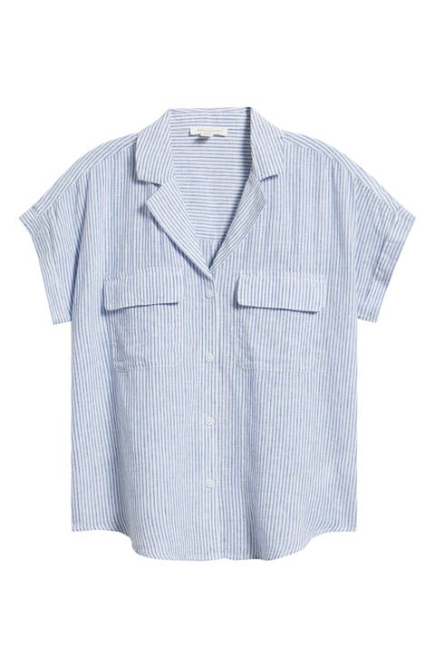 Brooke Short Sleeve Button-Up Linen Blend Shirt