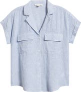 beachlunchlounge Brooke Short Sleeve Button-Up Linen Blend Shirt