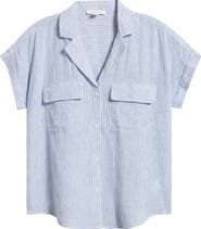 beachlunchlounge Brooke Short Sleeve Button-Up Linen Blend Shirt