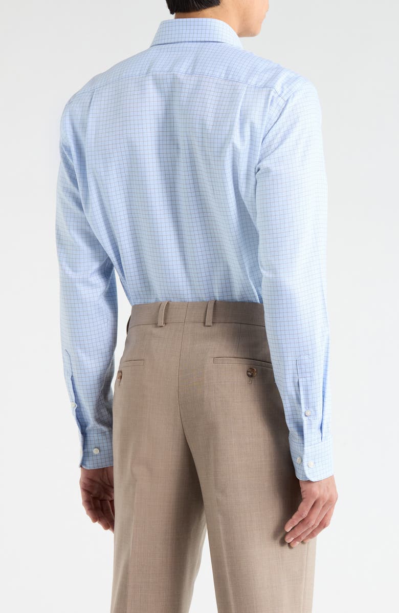 Nordstrom Trim Fit Check Premium Non Iron Cotton Dress Shirt, Alternate, color, Blue Stefano Grid