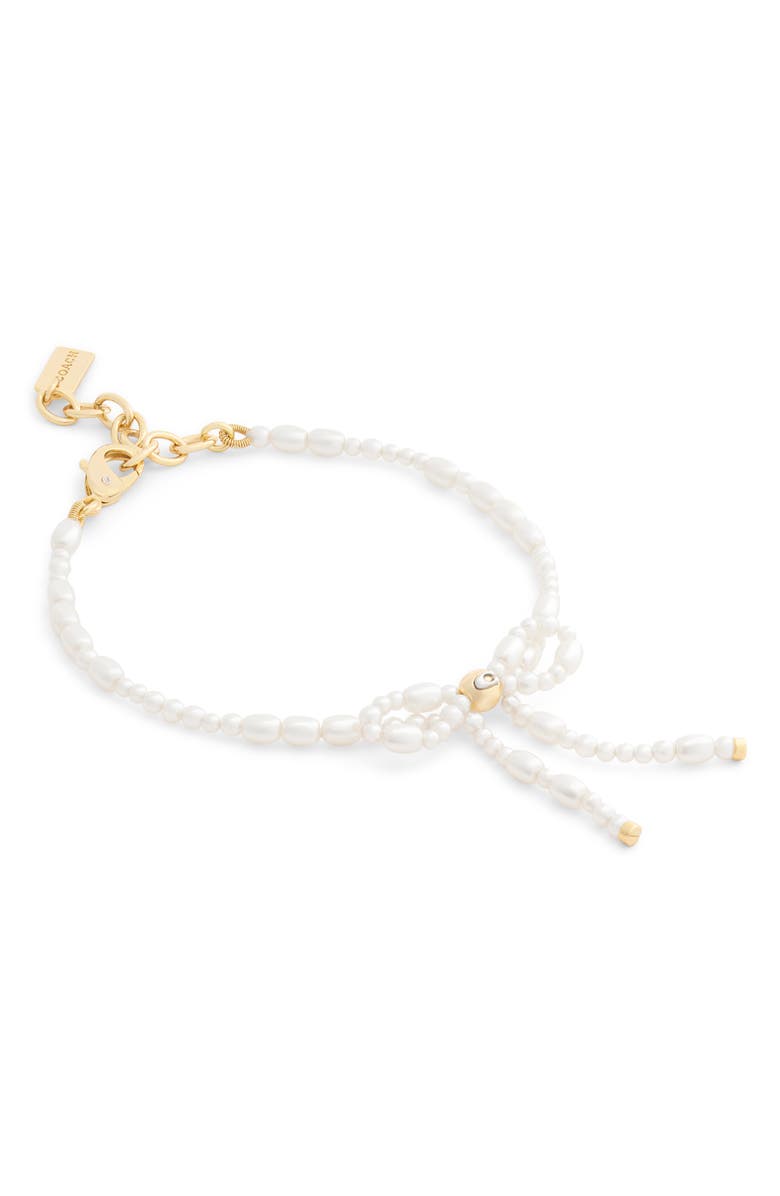 COACH Faux Pearl Bow Bracelet, Alternate, color, Pearl/ Gold