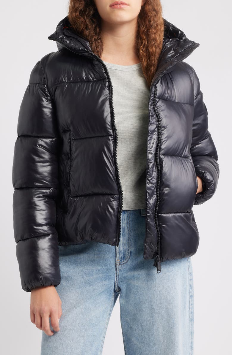 Save The Duck Biddy Water Repellent Hooded Puffer Jacket, Alternate, color, Black