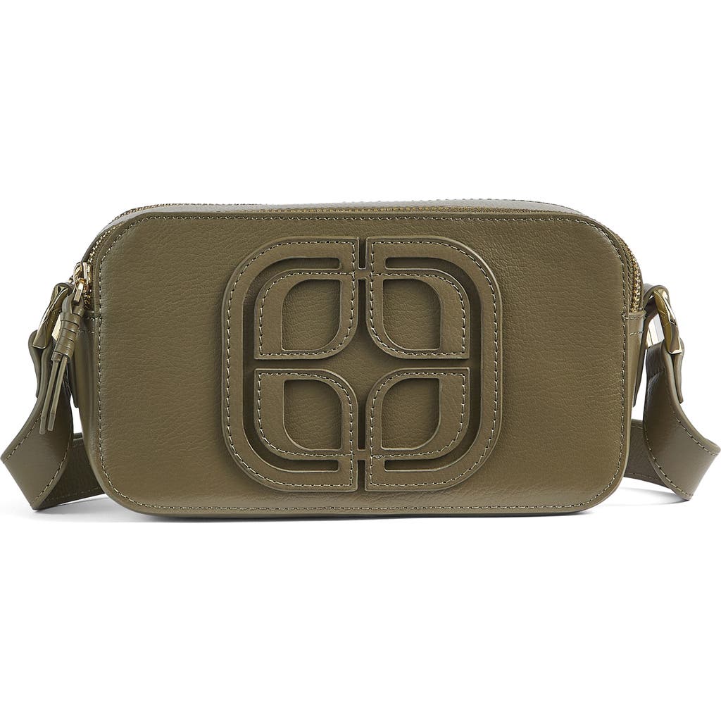 Lk Bennett Perry Logo Leather Camera Bag In Green